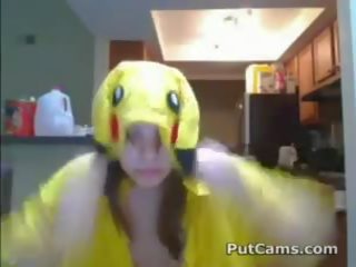 Charming Ms In Pikachu Costume Masturbates With Vibrator
