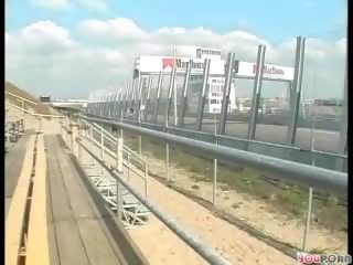 Desirable race fan launches a pit stop 2/6