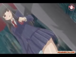 日本语 动漫 女孩 得到 挤压 她的 奶 和 手指