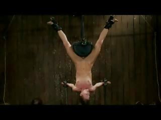 Young female hanging upside down with alat vibrator in burungpun getting her body tortured with movies whipped by master in the guo