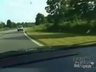 Tight ass femme fatale in pink dress sucks hard boner on highway