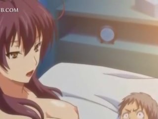 Innocent anime darling fucks big prick between tits and cunt lips