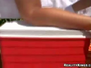 Two swell ass sporty babes fingering each other on tennis court