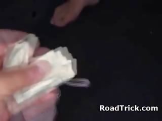 Brunette Amateur Taking Facial In The Backseat Of A Van