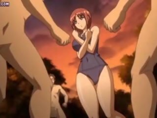 Saucy аніме adolescent отримує кінчання на обличчя в група