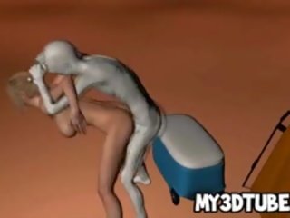 Buah dada besar 3d karikatur rambut pirang mendapat kacau oleh sebuah asing