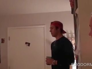 Blonde stripping and flashing her boobs at dorm