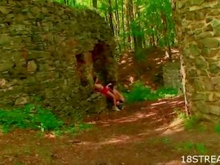 Teen xxx film scene inside the forest