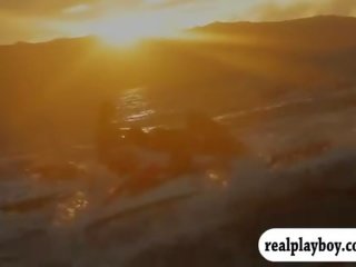 Badass gals in topless learned jetski and had fun in a party