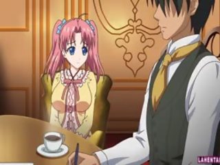 Malaki titted hentai buhok na kulay kape makakakuha ng fondled at rides mahirap putz