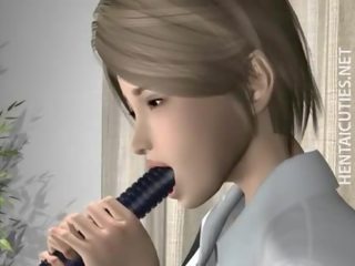 Prsatá hentai rys sání dildo