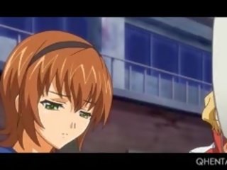 Si rambut coklat hentai remaja tegar gangbanged dan bukakked