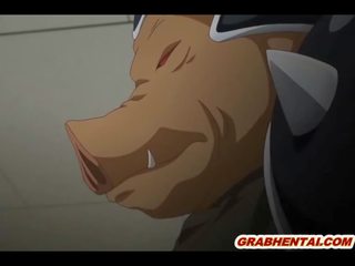 Delightful ýapon talyp brutally fucked by pig monstr