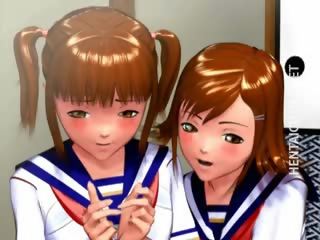 二 3d 动漫 女学生 得到 钉