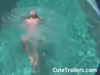 Unbelievably alluring thin teenager swimming naked