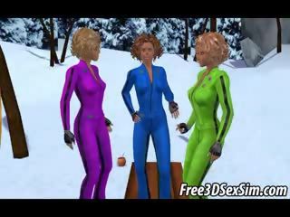 Three great 3d lezbiýanka babes getting it on outdoors