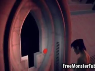 Blue Haired 3D stunner Sucking On An Alien's dick