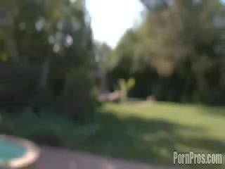 Dirty prostitute Scarlett gets her titties blasted as she's tanning poolside.
