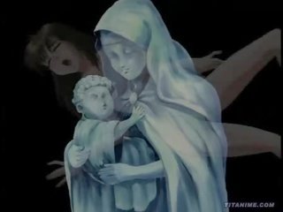 Libidinous Anime nun with big juicy knockers gets pumped in her virgin pussy