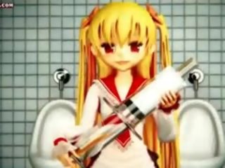 Redhead anime makakakuha ng puwit toyed at puke rammed