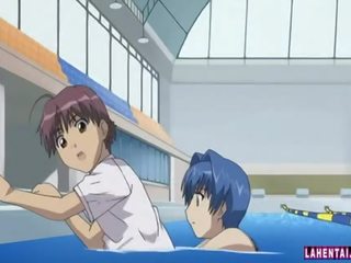 Hentai cutie in swimsuit sucks lads hard peter