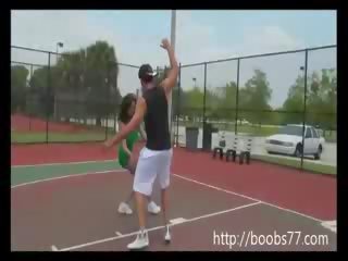 Charming Latina tits out on basketball court