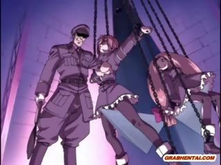 Chained Hentai babe Brutally Fucked By Soldiers