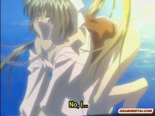 Chained Japanese hentai enchantress pissing and humiliating