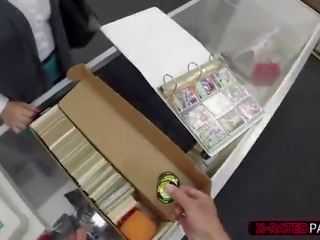 Sensational MILF sells her husbands card collection and ends up fucked