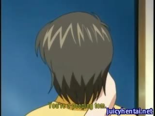 Anime redhead with black panties doing blowjob