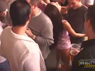 Unplanned orgy with tremendous girls undressing and giving blowjob in bar