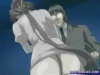 Chained hentai nurse with a muzzle get whipped by specialist