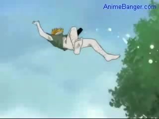 Warrior tüdruk saamine perses poolt tohutu poiss sisemine jobi löök sisse a metsas ja tüdruk sisse kostüüm sõrmede perses kuigi holdi