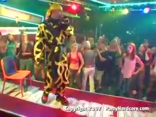 Drunk club teen girls in wild CFNM group xxx film action