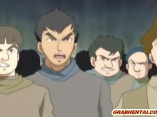 Lidhur me zinxhir hentai princeshë groupfucked nga bandits