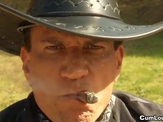 Rikki six nunggang a big phallus in this western guyonan