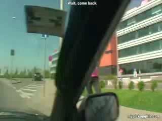 Slender model picked up and fucked at a awtobus stop