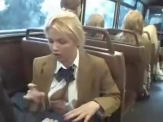 Blonde cutie suck asian juveniles cock on the bus