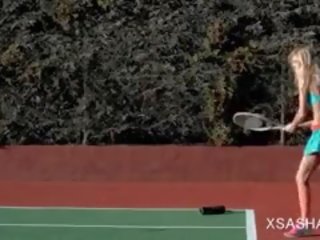 Dirty Teen call girl Sasha Teasing Pussy With Tennis Racket