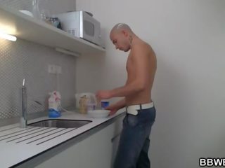 Concupiscent schoolboy bangs cooking BBW