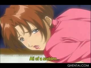 Big boobed hentai young lady filling her cunt with massive penis