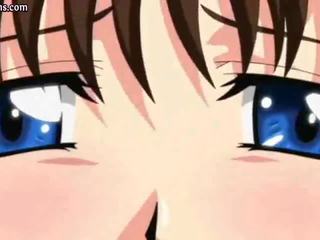 Busty hentai young lady sucking big member