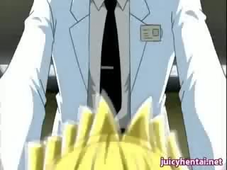 Anime blondýnka s milky ňadra dostane pronikl