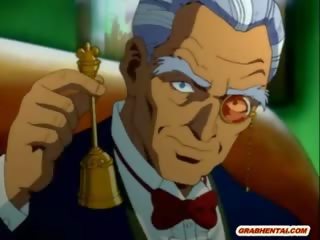 Lidhur me zinxhir hentai shërbyese vete masturbim në front i të saj profesor