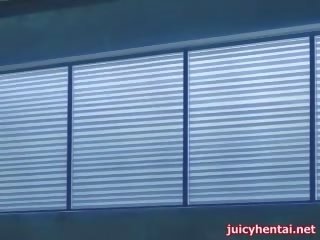 Anime brunette getting a huge johnson in her ass