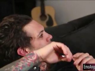 Tattooed emo harlot received cumload on her big emjekler