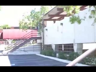 Cory first-rate brunette slattern masturbating with cucumber outdoors