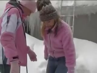 Two libidinous lezbiýanka girls in jynsy making out daşda