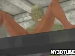 3d brunette femme fatale sucks on a monsters hard pecker
