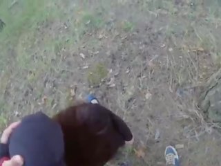 Man forced young young lady with long hair sucking pecker and fucking in the forest